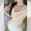 Korean Hottie Swinging Collar Revealing Collarbone Short-sleeved T-shirt Women's Summer New Slim-fit Design Pure Desire Style Beautiful Top