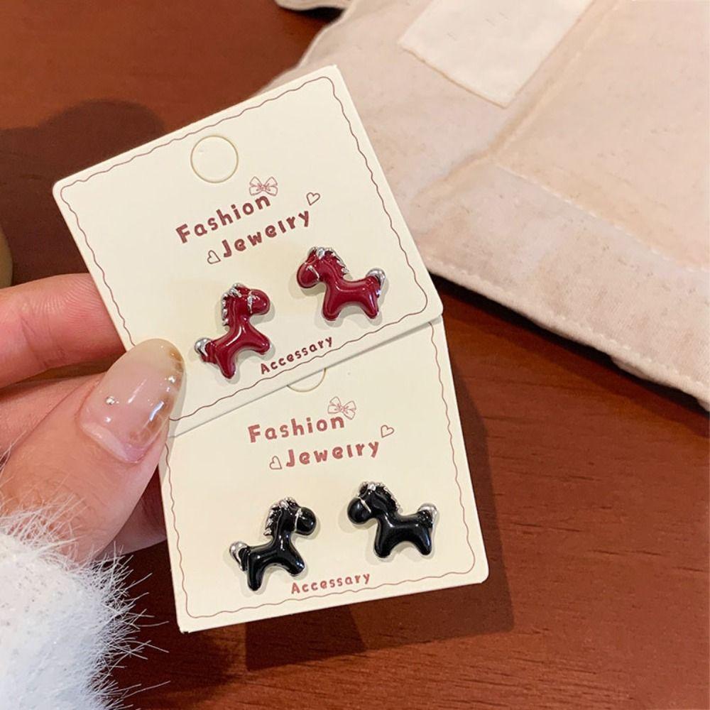 Ear Jewelry New Year Pony Earrings Zinc Zinc Alloy Red Drop Earrings Horse Stud Earrings  New Year Gift