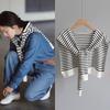 Korean  Black And White Striped Solid Color Knitted Shawl For Women