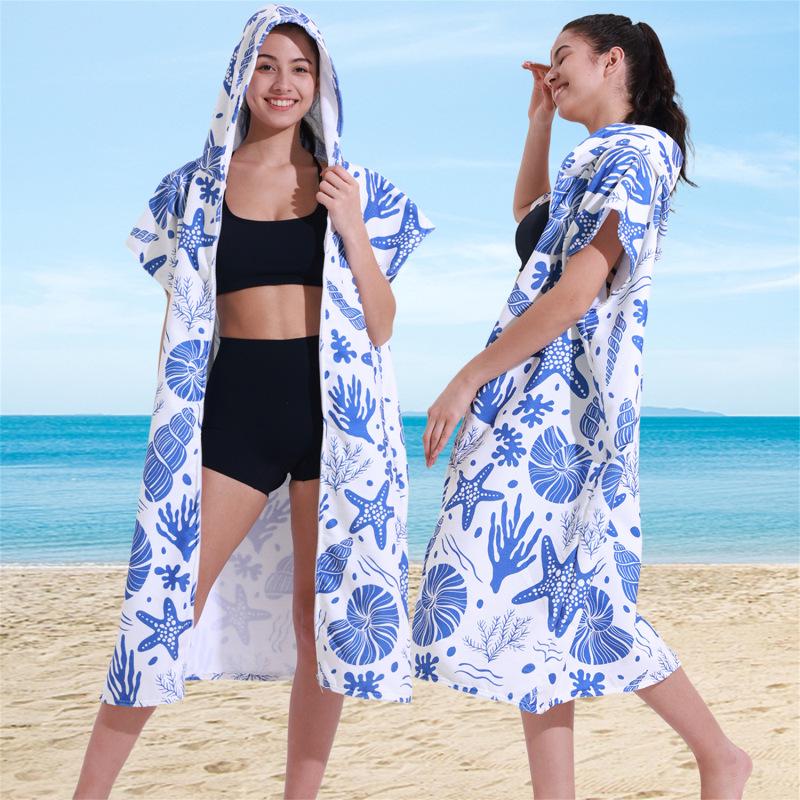 Microfiber Quick-Dry Hooded Beach Poncho Bathrobe for Adults