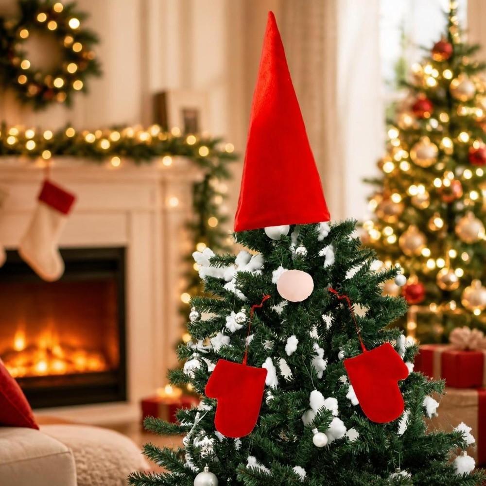 DIY Christmas Tree Top Decorations Red Xmas Tree Top Hat Santa Hat Ornament Home Decor