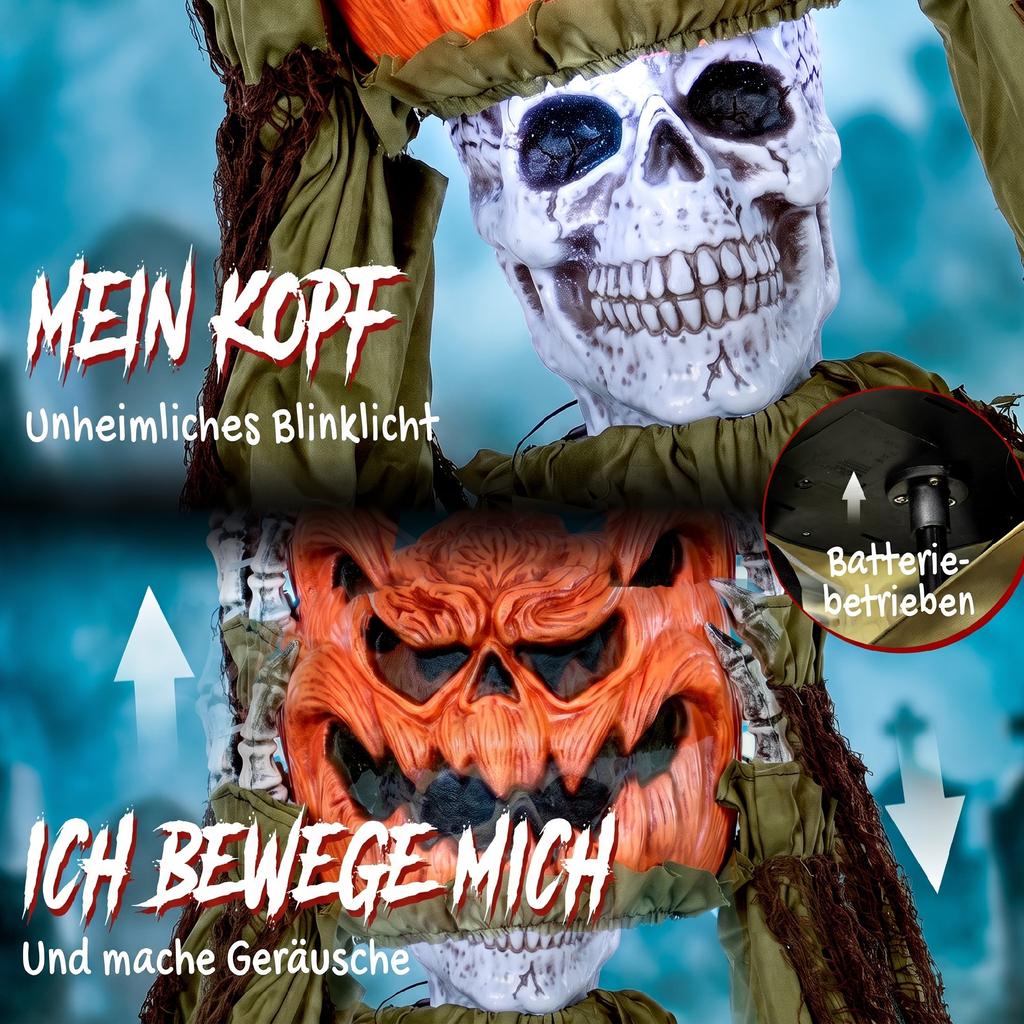 Animated Pop-up Pumpkin Skeleton, 173 Cm, Spooky Halloween Decoration with Light, Sound and Touch Activation