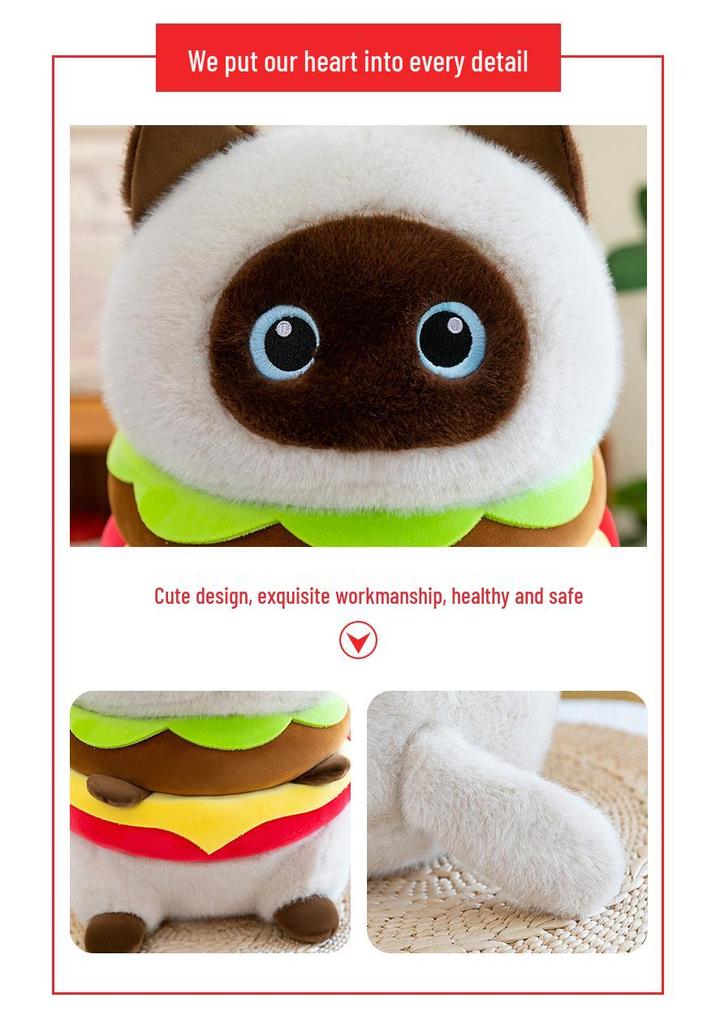 Cute Cat Plush Pillow: Siamese & Black Cat Hugging Doll