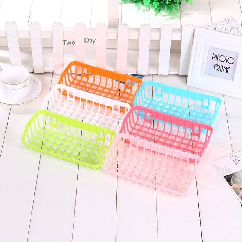 Multifunctional Double Suction Cup Kitchen Sink Drain Basket Hollow Plastic Sponge Soap Dish Storage Rack for Home