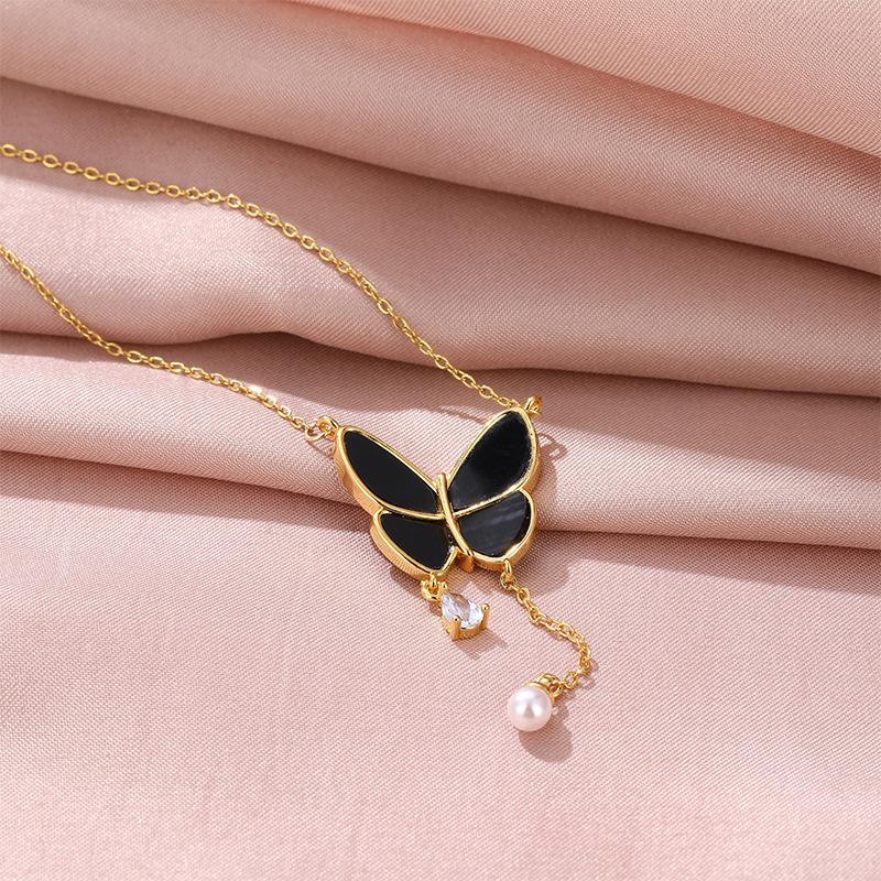 

Xiu Кисточка Бабочка Ожерелье Женское Премиальное Чувство Простое Повседневное Циркон Жемчужная Подвеска