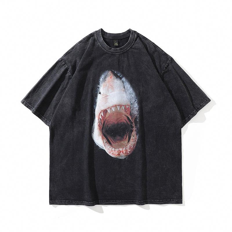 European And American Hiphop Retro Skull Print Washed Old Short-Sleeved T-Shirt Men'S And Women'S Vintage Hip-Hop Vintage