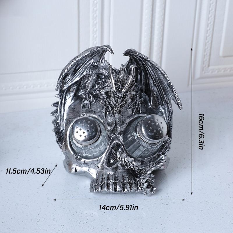 Decorative Skull Seasoning Box Rack Unique Beverage Stand Kitchen Accessory Seasoning Box Holder Resin Texture for Home