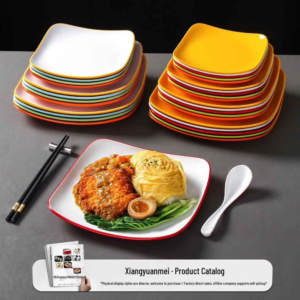 Thick Melamine Square Rice Bowl & Noodle Plate for Restaurants and Cafeterias