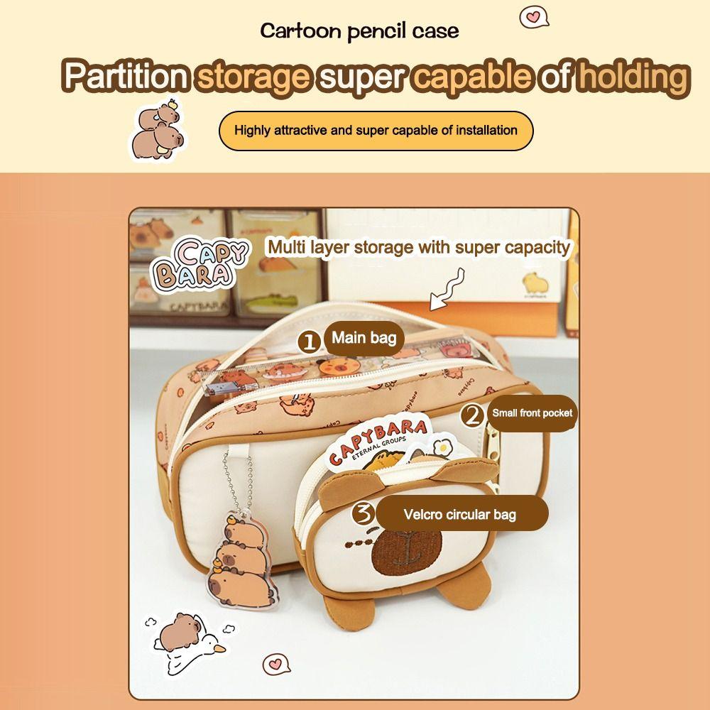 Large Capacity Pen Bags Cartoon Pencil Pouch Kawaii Capibara Pencil Case  School Supplies