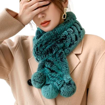 Double-Sided Eco-Friendly Rex Rabbit Fur Scarf Winter Real Fur Collar and Muffler Multifunction for Girls