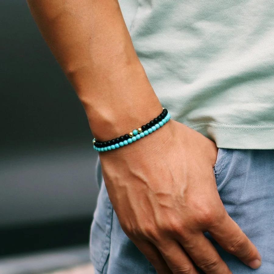 Unique 2Pcs/Set Beaded Bracelet Men 4mm Samll Stone Tiger Eyes Howlite Malachite Braslet Homme Perfect Gift For Boyfriend Joias