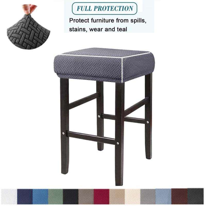1/4Pcs Square Stool Chair Cover Jacquard Elastic Bar Stool Slipcovers Dust-Proof Solid Color Seat Protection Cover Home Decor