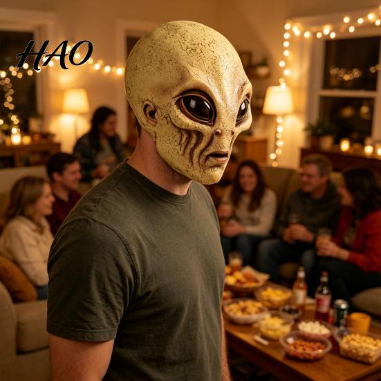Masque d'Alien Respirant à Ventilation Intégrale pour Costume d'Halloween, Créature OVNI de Science-Fiction Personnage de Film d'Horreur Masque de Tête en Latex Cosplay
