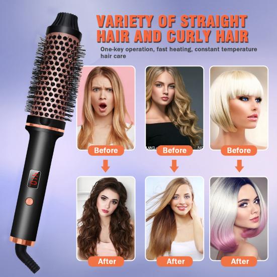 3-In-1 38MM Hair Curling Iron Brush Fast Heating Thermal Brush Fast Heating Negative Ion Heated Round Brush Electric Hair Curling Wand Tools