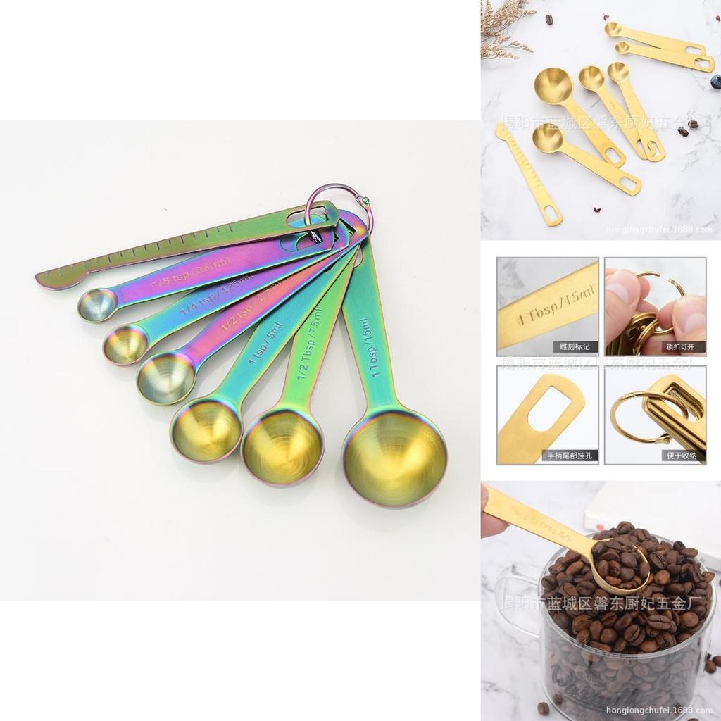 Elegant Six Piece Silver Measuring Spoon Set For Baking And Kitchen Use With Long Handle