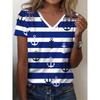 [T-shirt Imprimé Ancre] T-shirt Décontracté pour Femme à Imprimé Ancre et Col en V - Court
