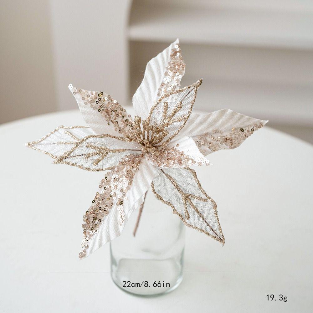 Fabric Plastic Xmas Decorative Flowers DIY Decoration Glitter Fake Flower  Xmas Tree Decorations