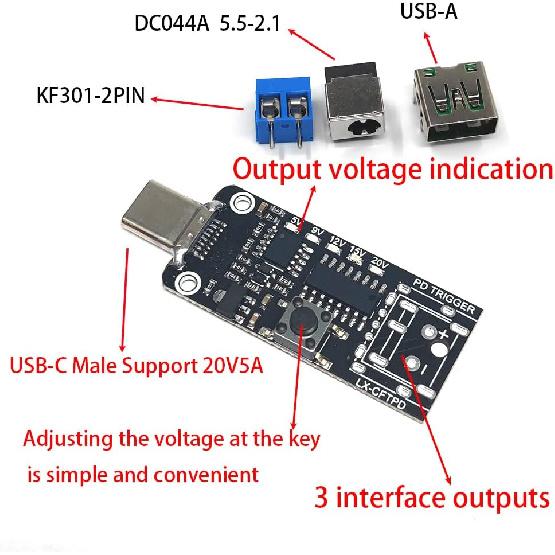 1PCS USB-C PD QC DC5V 9V 12V 15V 20V Adjustable Voltage Power Trigger Module 5A Type-C Male Input
