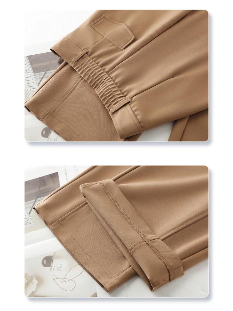 Women's 2025 Beige Wide-Leg High-Waisted Slimming Pants - Spring & Autumn Casual Straight-Leg Trousers