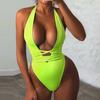 Femmes col en v solide Volor combinaison push-up plage bandeau Bikini maillot de bain