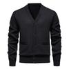 Men's Solid Color Textured Pockets Plush Thick Warm Casual V-neck Sweater Jacket