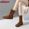 Fashion Fashion Round Toe Women Ankle Boots Flats Shoes Female Slip On Footwear Flock Ladies Modern Short Boots Shoes lady
