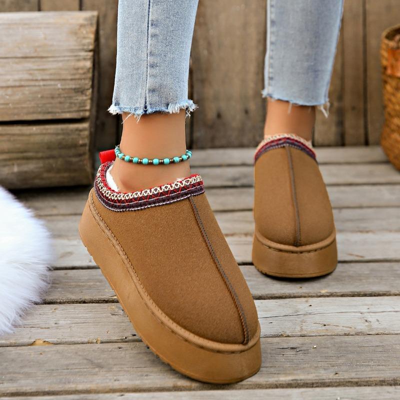New Snow Boots Women Winter New Cashmere Warm Thick Soles Without Heel-covered Half Slipper Cotton Shoes Cashmere Warm Boots