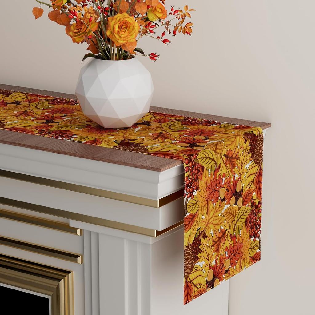 XCHI Fall Maple Leaves Pinecone Table Runner Table Decoration for Kitchen Dining Dinner Autumn Home Decor 13x72 Inch