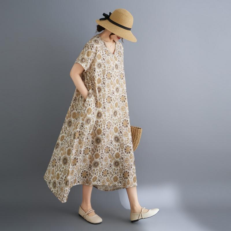 DIMANAF New 2026 Women Sundress Plus Size Summer Beach Long Dress Loose Casual Maxi Lady Floral Print Dress