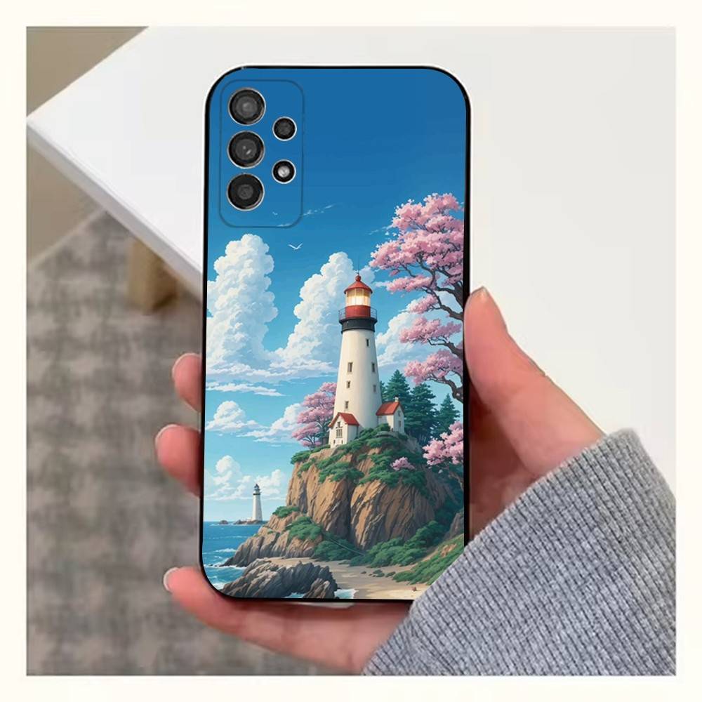 Anime Lighthouse Phone Case For Samsung S25,S24,S23,S22,S20,S21,S10,Ultra,Plus,Lite,FE,Soft Silicone Black Cover