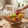 Large Capacity Plastic Hand-Woven Basket Hollow Drain Camping Tray Desktop Organizer  Picnic Use