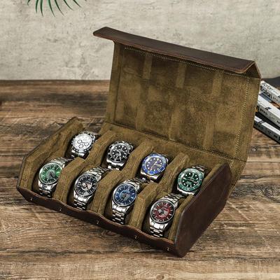Handmade Genuine Leather 8 Slots Watch Case Unisex Watch Box Jewelry Display Watch Storage Organizer