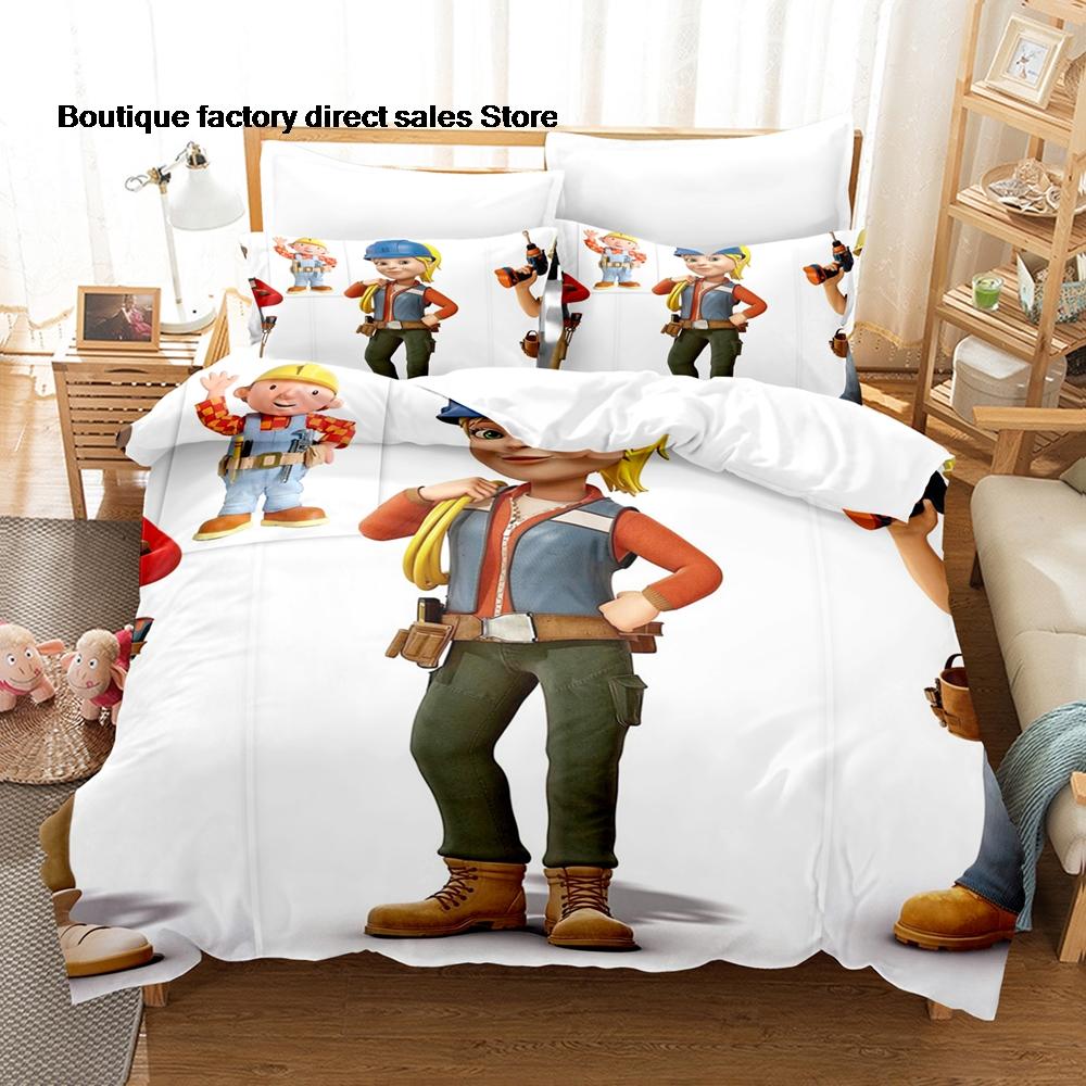 3D-gedrucktes Bob der Baumeister Bettwäscheset Bettbezug Kissenbezug Für Kinder Schlafzimmer Dekor Einzelbett Doppelbett Queen Size King Size Bettwäsche