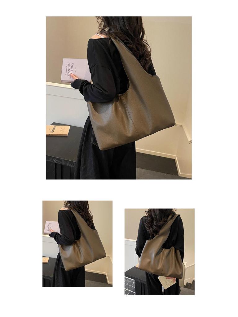 Women's Retro Korean Style Large Capacity PU Tote Bag for Versatile Use