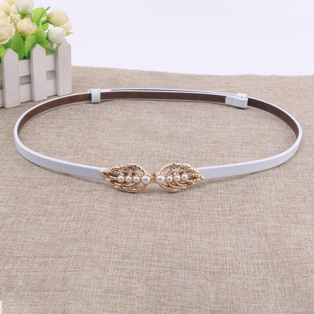 Versatile Women's Genuine Leather Belt - Korean Style, Pearl Double Buckle, Decorative Waist Chain for Skirts and Dresses