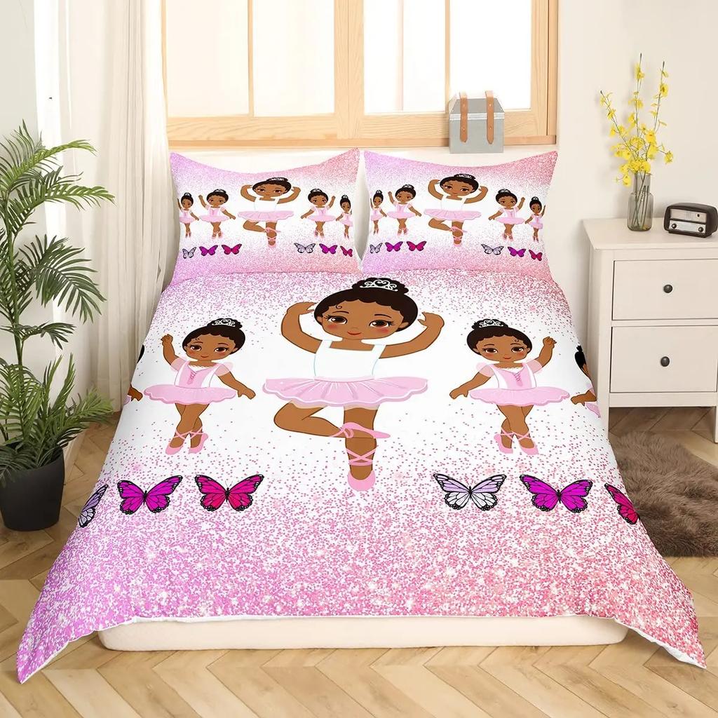 African American Duvet Cover Gilrs Kids Cute Ballet Princess Dancer Bedding Set Double Queen King Size Polyester Qulit Cover