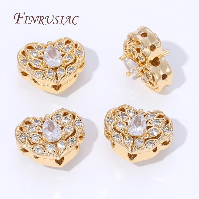 18K Gold Plated Brass Zircon Beads,Heart Spacer Beads For Jewelry Making Supplies,Metal Separator Beads,Bracelets Accessories