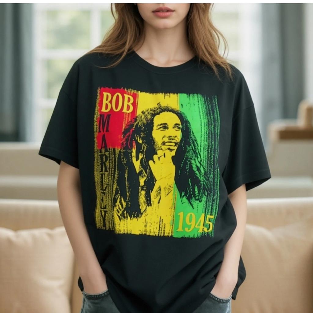 Bob Marley T-Shirt Large Zion Rootswear 1945 Graphic Rasta Reggae Tee Black Boxy