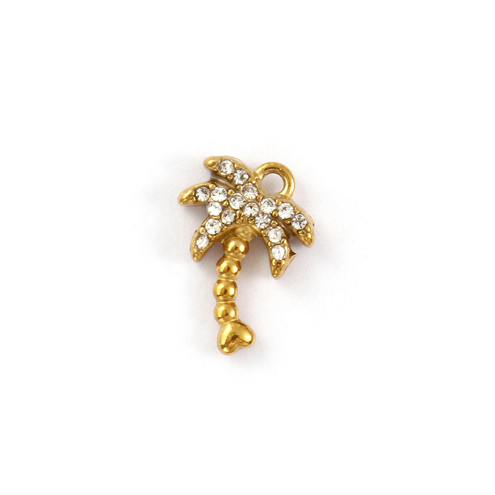 2 Pcs 304 Stainless Steel & Rhinestone Charms 18K Gold Plated Coconut Tree Cross Wing Pendants For DIY Necklace Keychains Making
