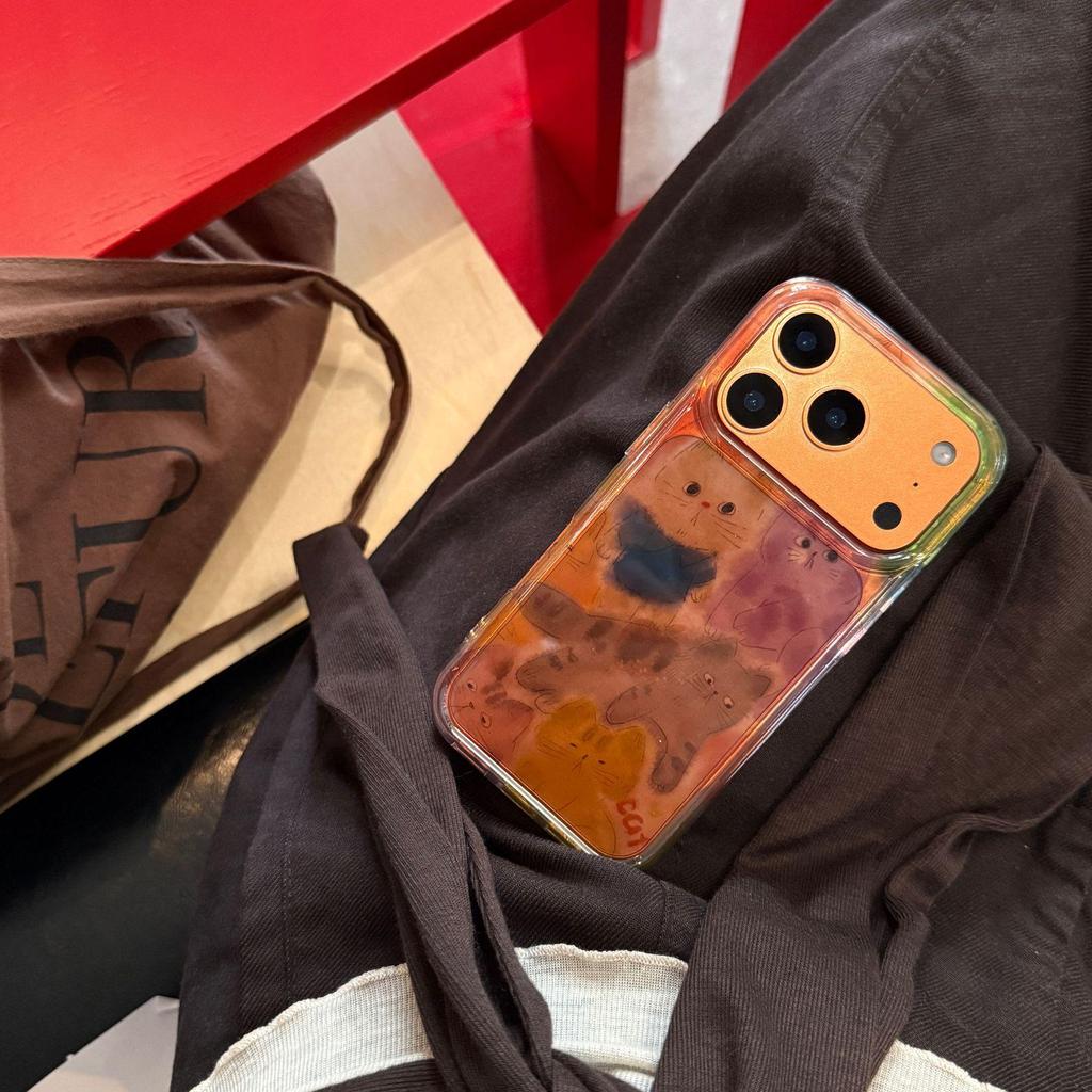 Graffiti Cats Full Screen Phone Case for Apple 17 Pro/Pro Max/16 Pro/15 PM/14/13 – Colorful and Girly Design