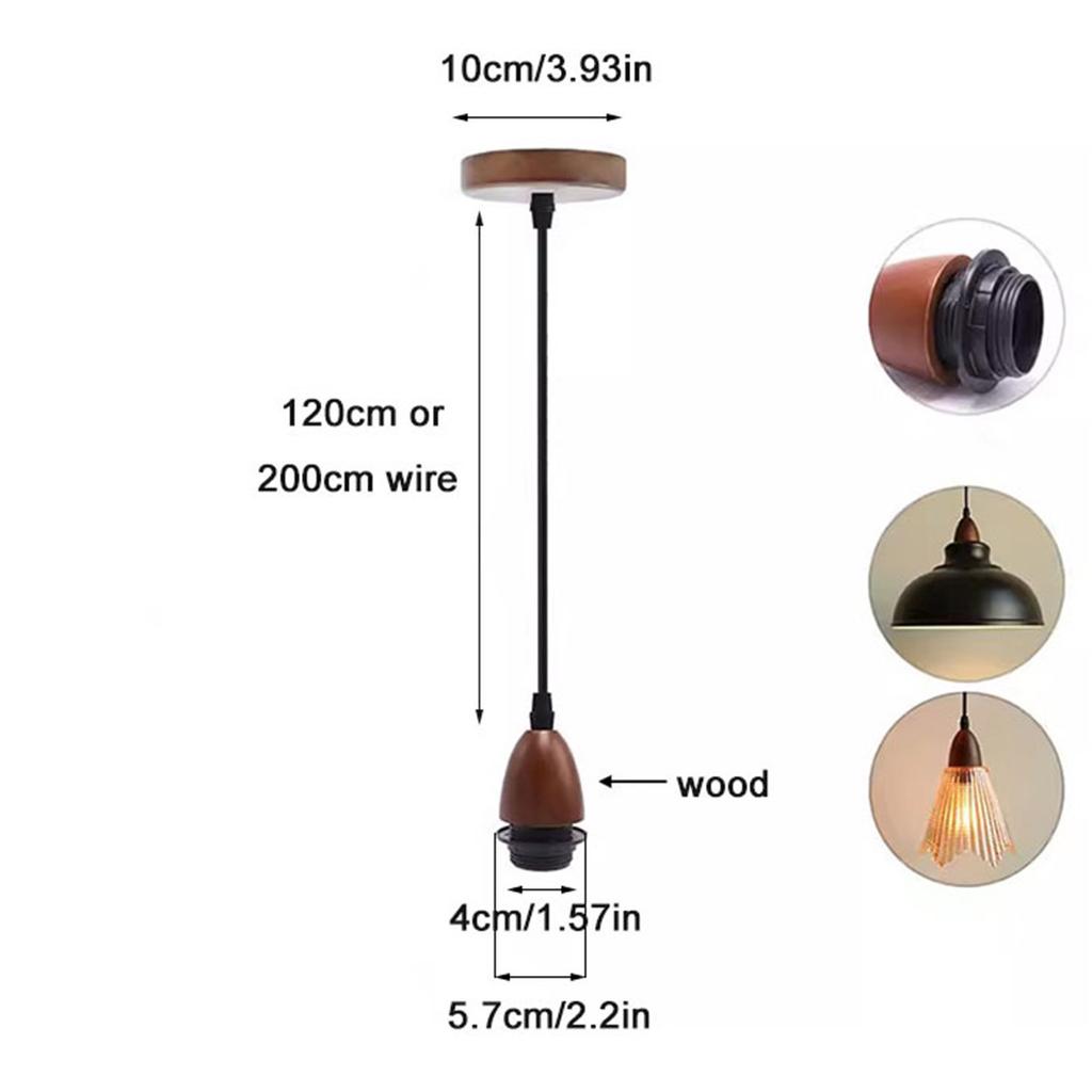 Extension 1.2m 2m Lamp Shade Ring Holder Solid Wood E27 Pendant Light Base Cord E26 Light Socket with Socket Ring for Lighting