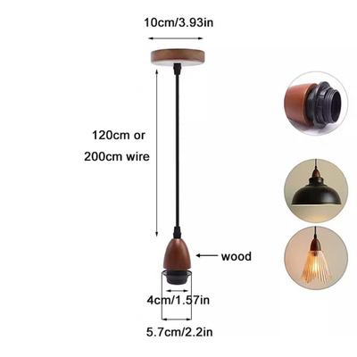 Extension 1.2m 2m Lamp Shade Ring Holder Solid Wood E27 Pendant Light Base Cord E26 Light Socket with Socket Ring for Lighting