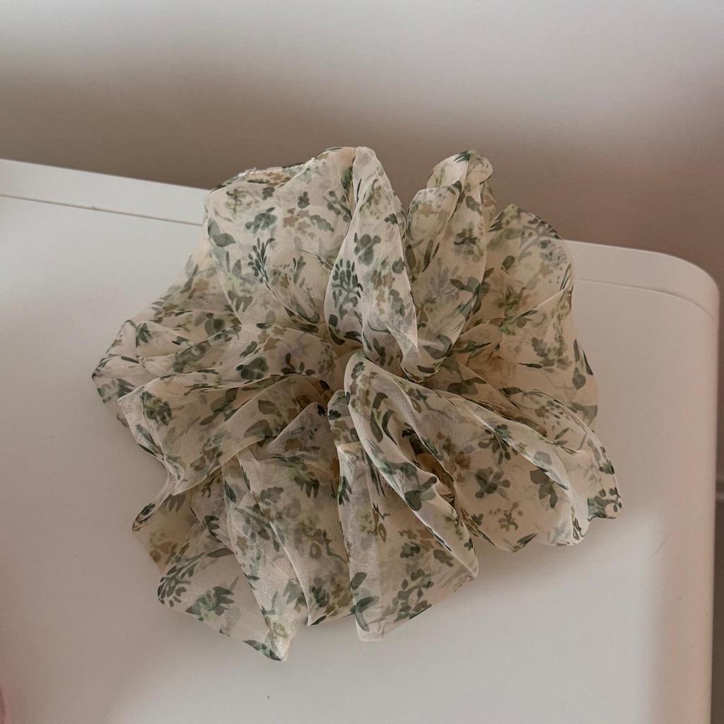Korean Style Large Floral Organza Scrunchie for Women & Girls - Spring/Summer High-End Hair Tie