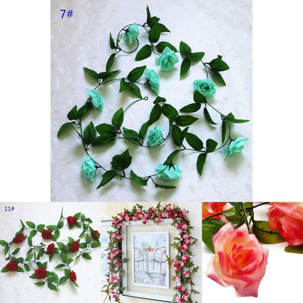 2.4m Long Silk Rose Fake Flower Ivy Vine Leaf Garland For Elegant Home Decor