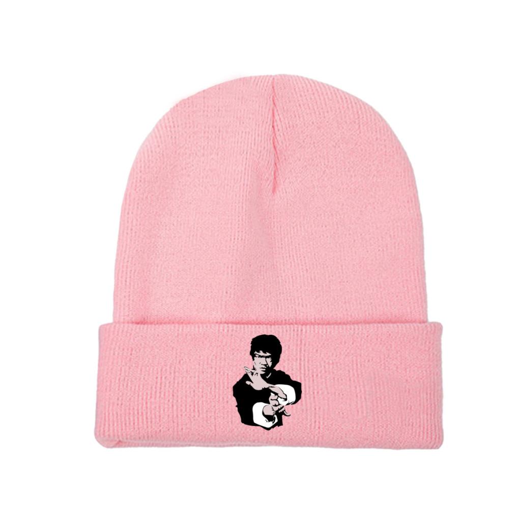 Bruce Lee auf seinem berühmten Kung-Fu Strickmütze Mützen Wintermützen Warme Unisex-Hip-Hop-Dragon-Film-China-Kappen für Unisex-Frauengeschenke