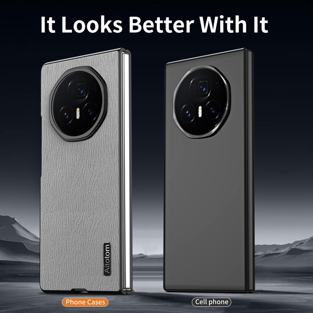 For Honor Magic V5 5G Case Wood Texture PU Leather Coated PC TPU Phone Cover