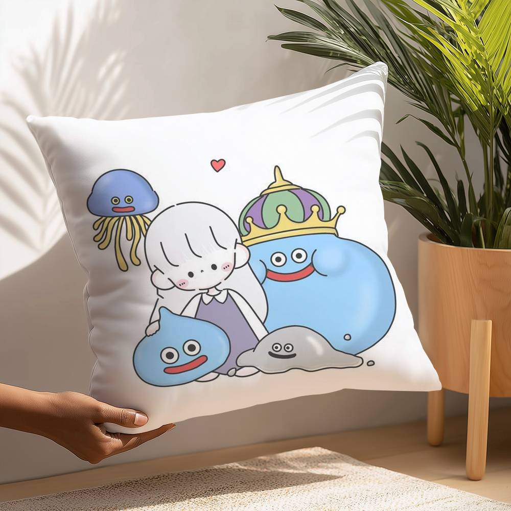 D-Dragon Quest Slime Pillow Case Plush Fabric Soft Pillowcase Double Sided Print Cushion Cover Household Gifts