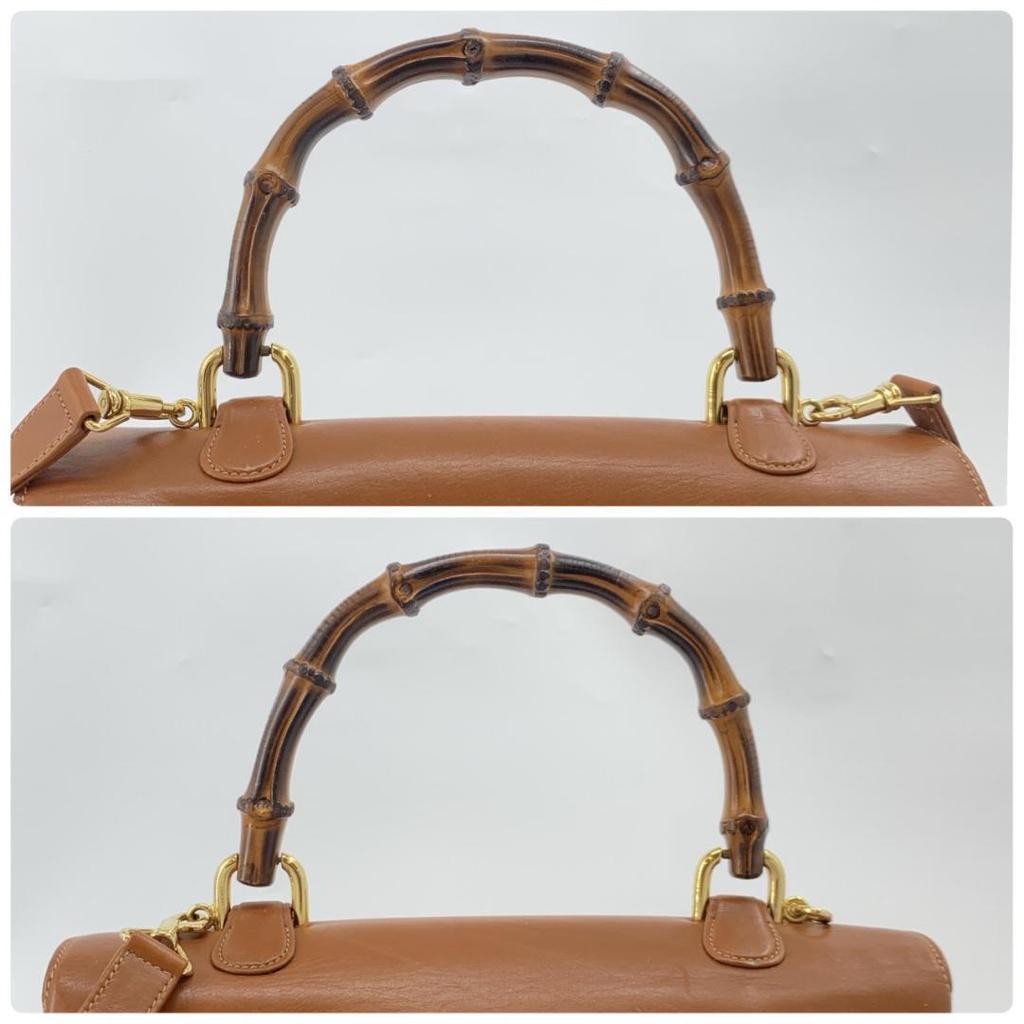 OLD GUCCI Bamboo 2way Handbag Shoulder Crossbody Bag Top-Handle Brown Gold Hardware Leather