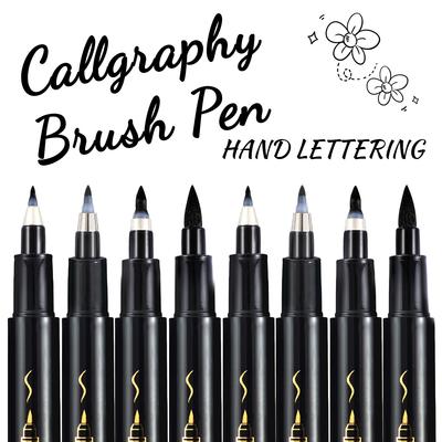 4 Pcs Black Hand Lettering Calligraphy Pen Set Drawing Writing Learning Fine Brush Markers Art Supplies Manga Pen Brush Chinese