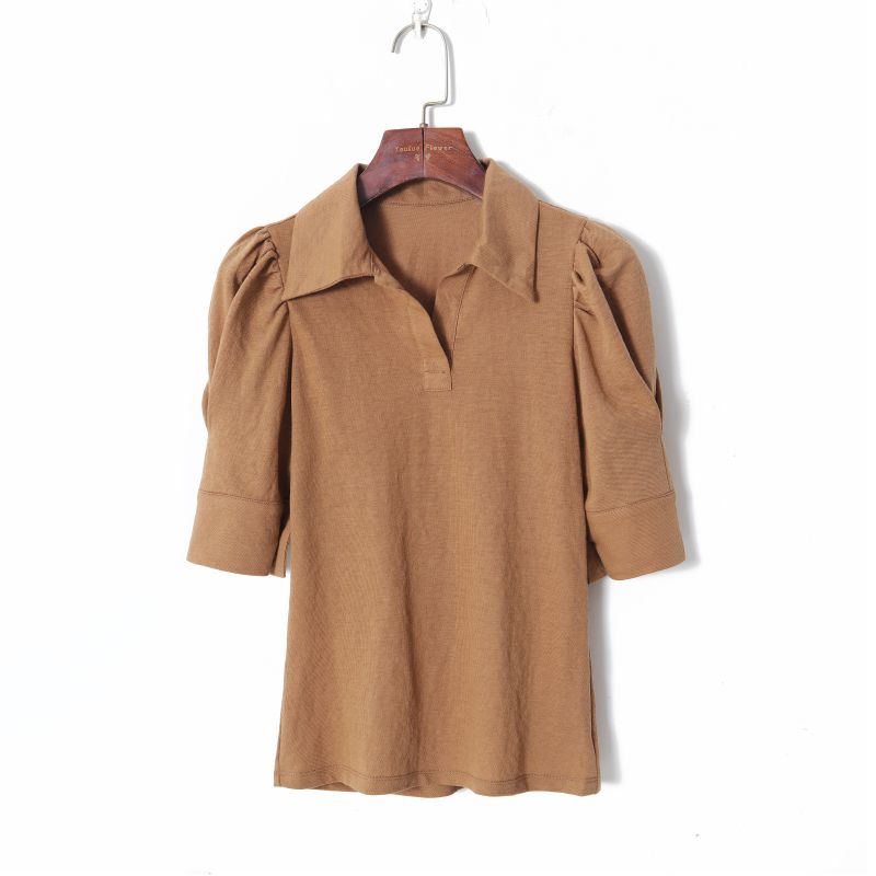 

Women s Korean-Style Minimalist Solid Color Slim Fit T-shirt Pullover Khaki S